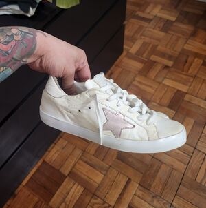 Golden Goose Size 38  White Sneakers with Pink Star